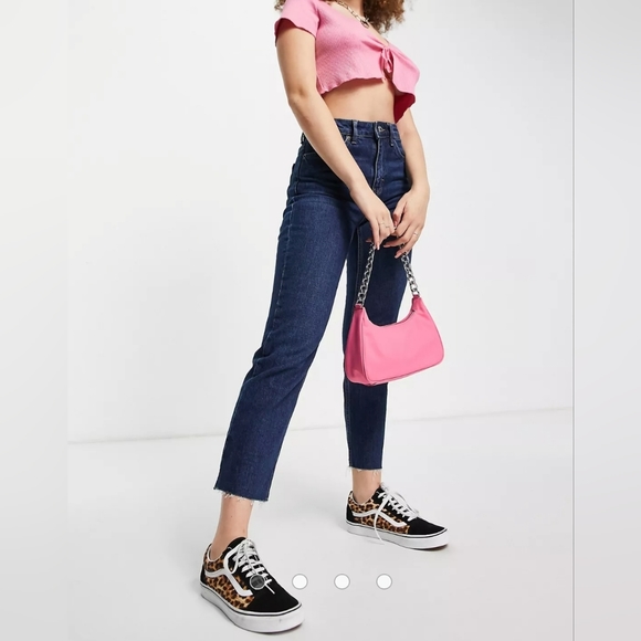 Topshop Raw Hem straight Leg High Rise Jeans in Indigo Size 26 - Picture 3 of 15